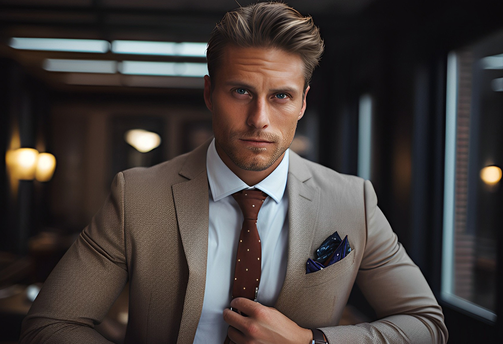 man in suit wearing pocket square