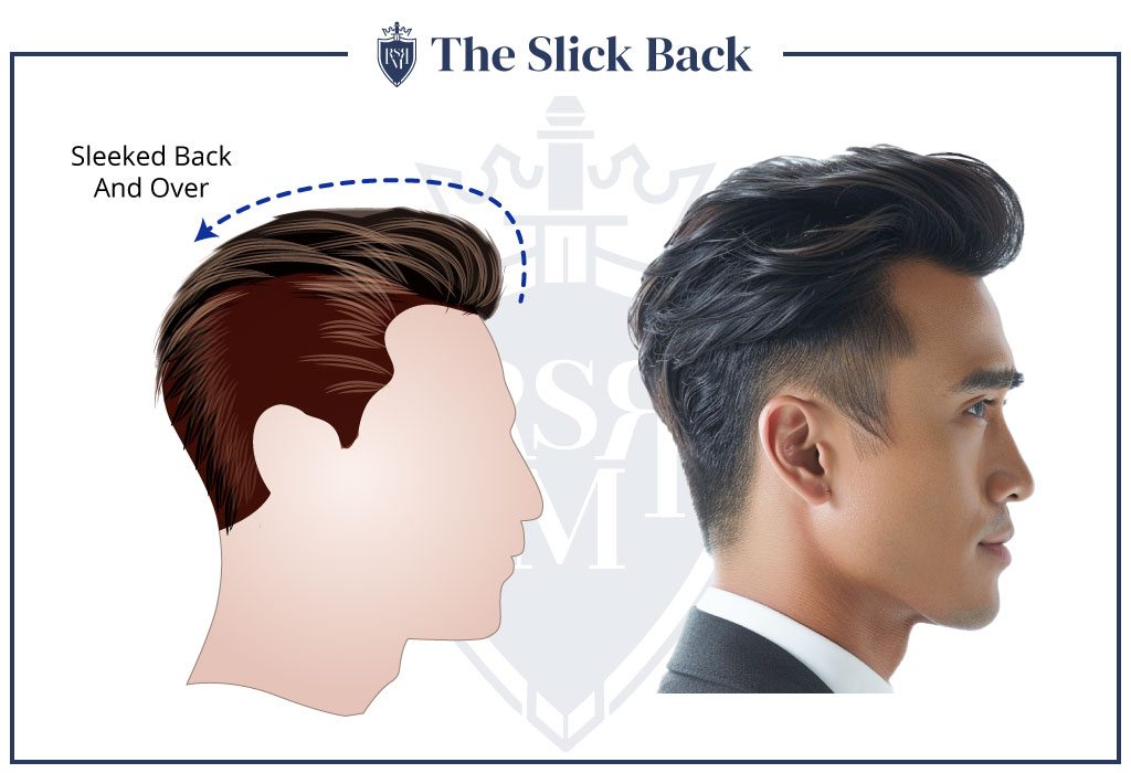 man wearing a pinstripe suit with a sleek, slick back hairstyle