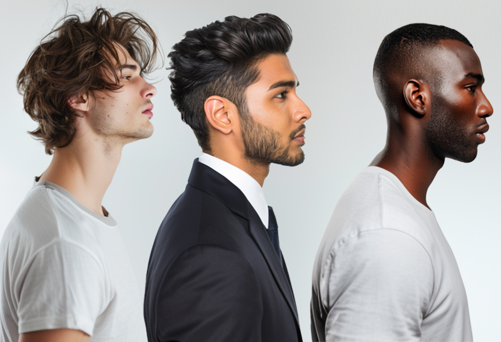 three men featuring different summer haircuts