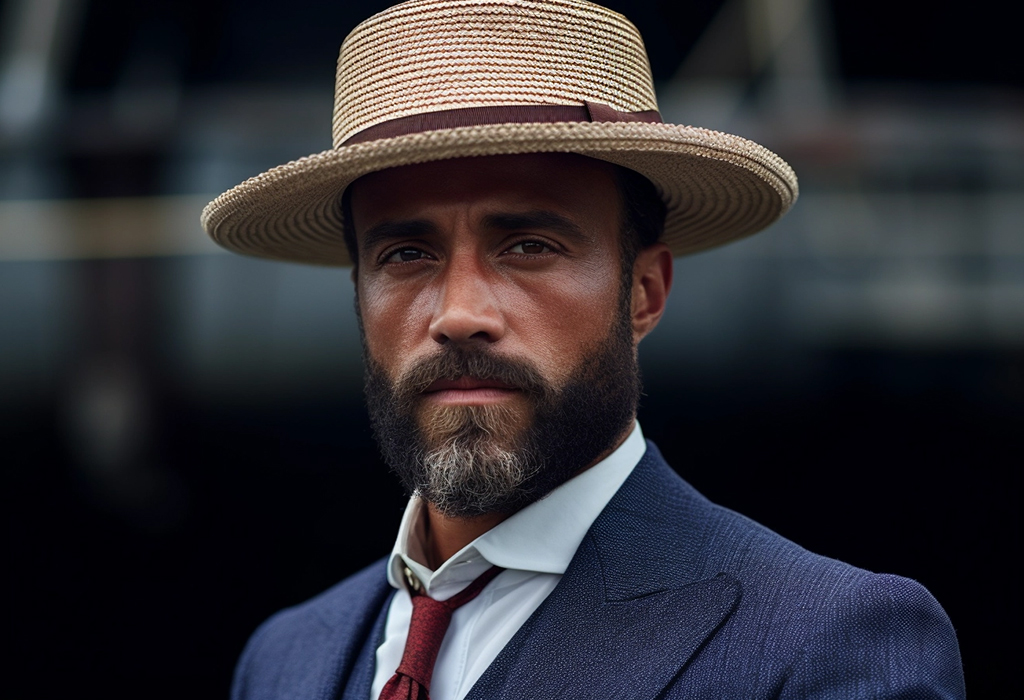 man wearing boater hat
