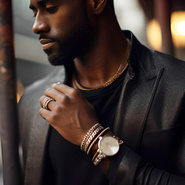 watch with bracelets on man's wrist
