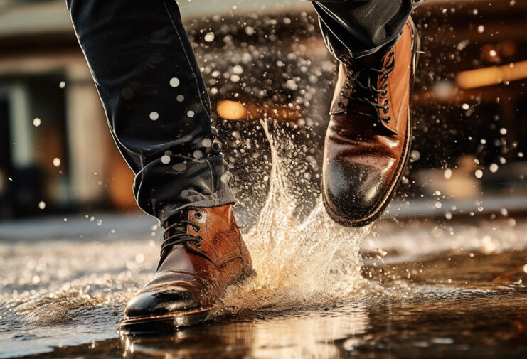 running in leather boots through water