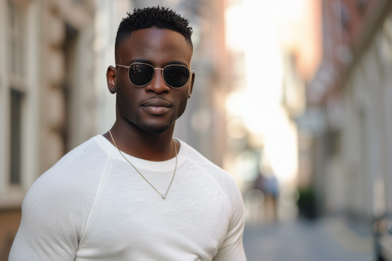 man wearing white summer sweater